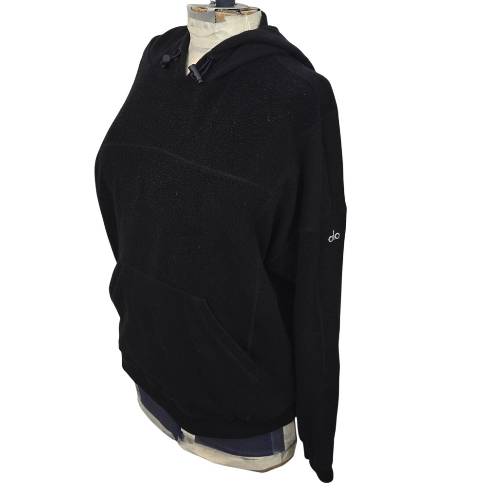 Alo Yoga Womens small Black Sherpa Polar Fleece Mixed Media Pullover Hoodie